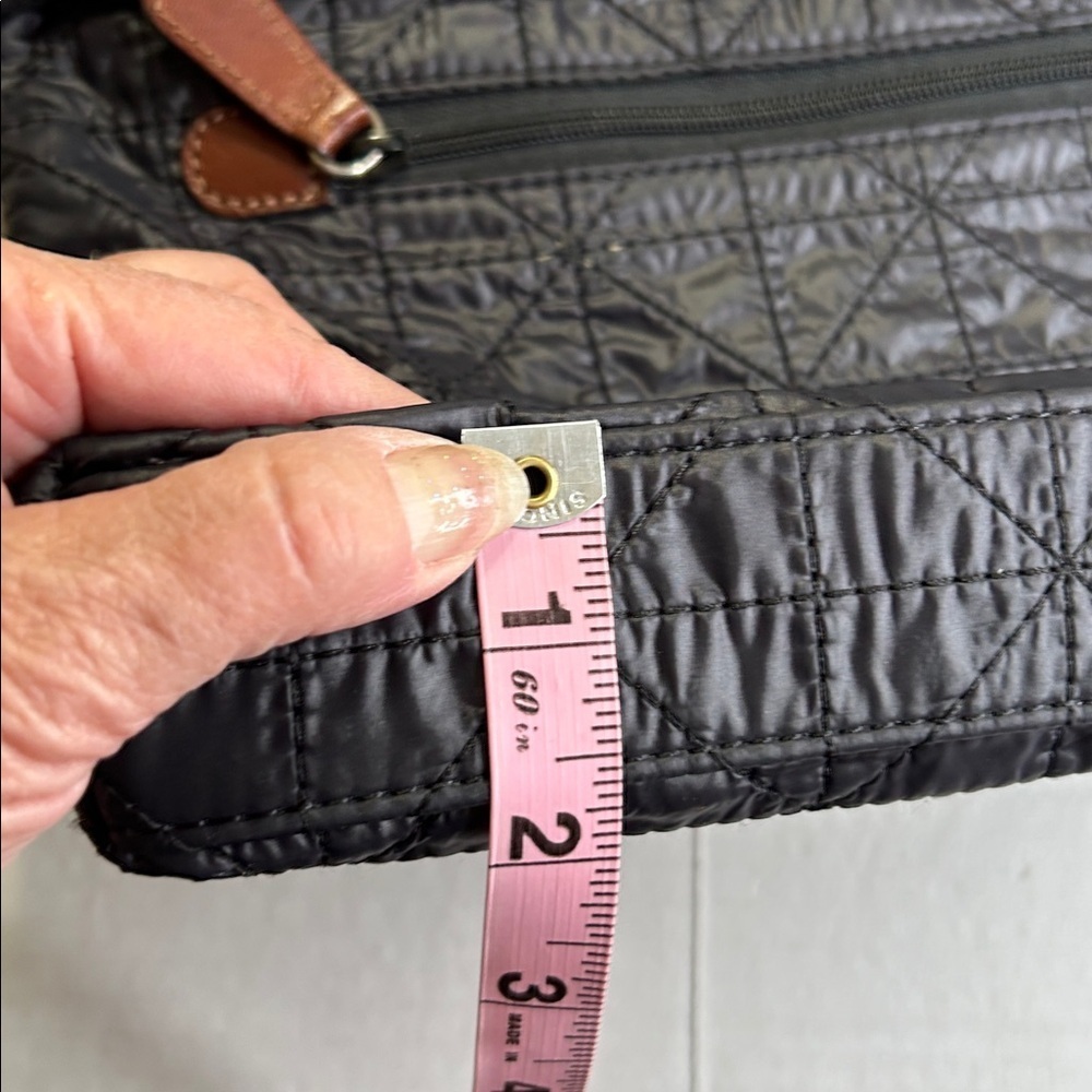 BRIGHTON BLACK QULTED PARACHUTE NYLON BROWN LEATHER CROSSBODY BAG - Picture 14 of 16